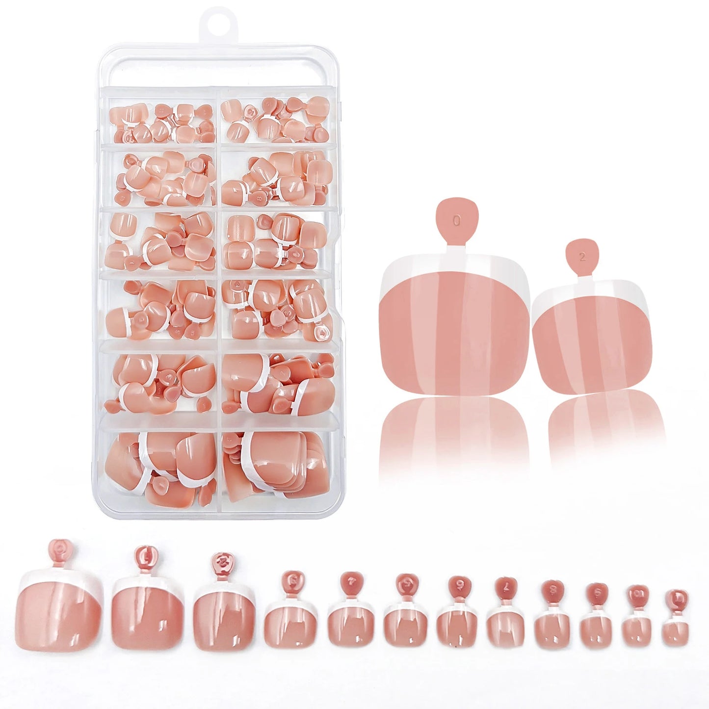 120pcs Glossy Press-On Toe Nails French White Nude Pink