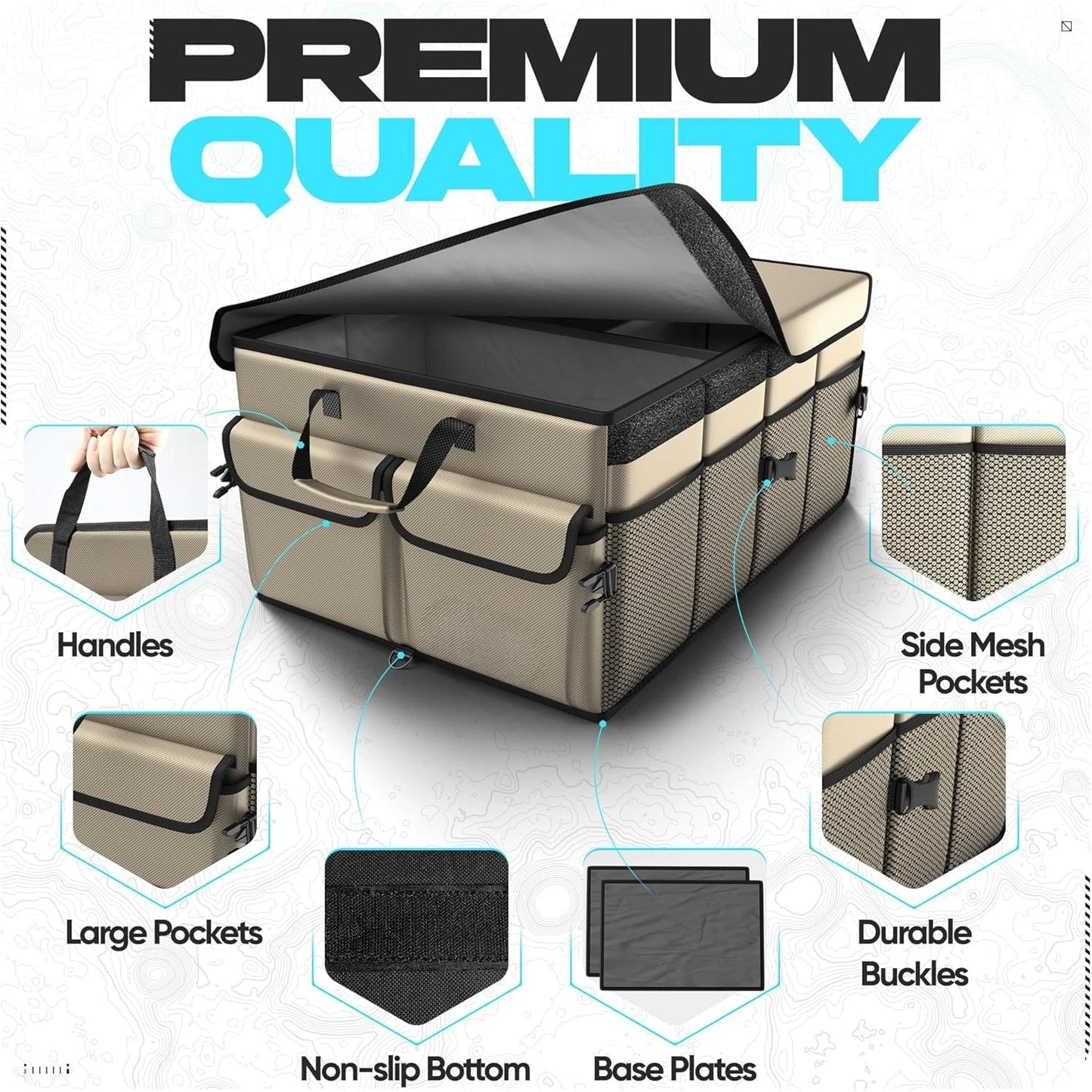 Car Trunk Organizer Collapsible Multi Compartment SUV Organizer Foldable Storage for Car Accessories for Women Men 65L
