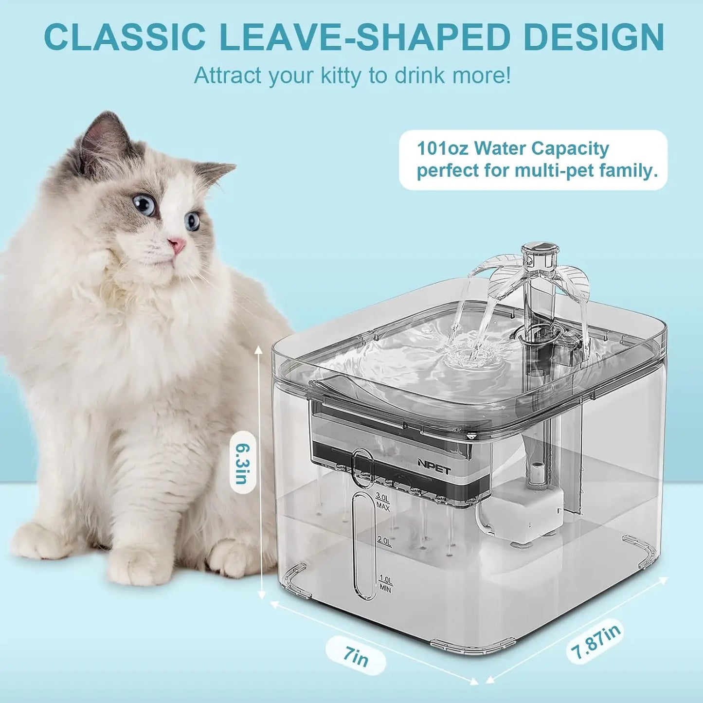NPET Cat Water Fountain 3L Automatic Pet Drinking Fountain