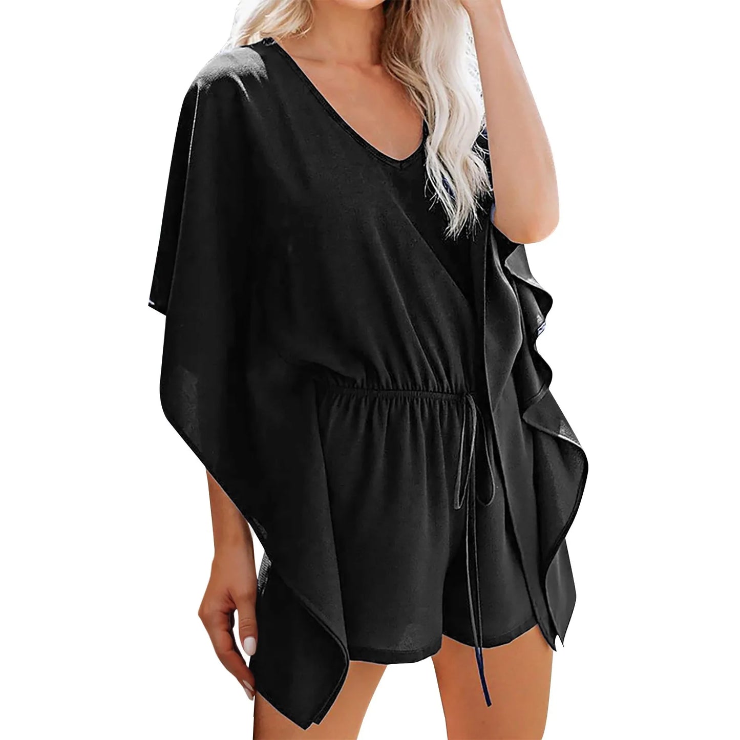 Summer Beach Women Romper Playsuit Lace Up V Neck Casual