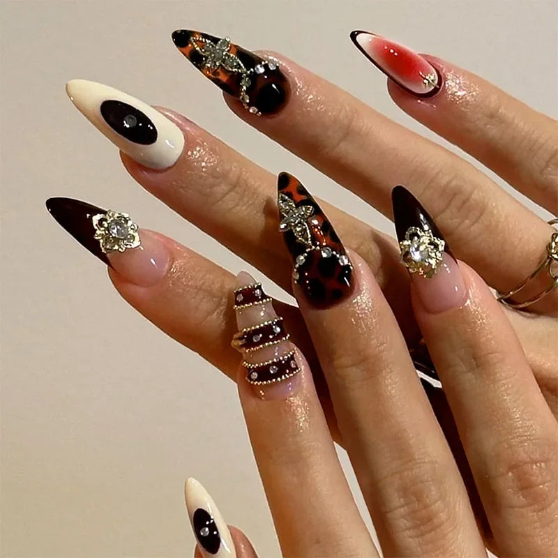 24 Pcs Almond Shape French False Nails with Glue Press On White Edge Design Simple Wearable Pink Stiletto Nail Tips