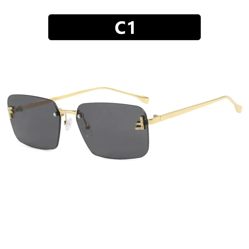 Rimless Square Sunglasses F Letter Rectangle Shades for Men and Women Trendy Driving Frameless Casual Eyewear UV400 Oculos Del Sol