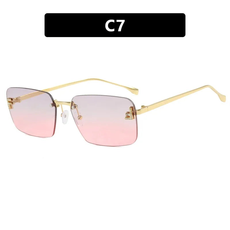 Rimless Square Sunglasses F Letter Rectangle Shades for Men and Women Trendy Driving Frameless Casual Eyewear UV400 Oculos Del Sol