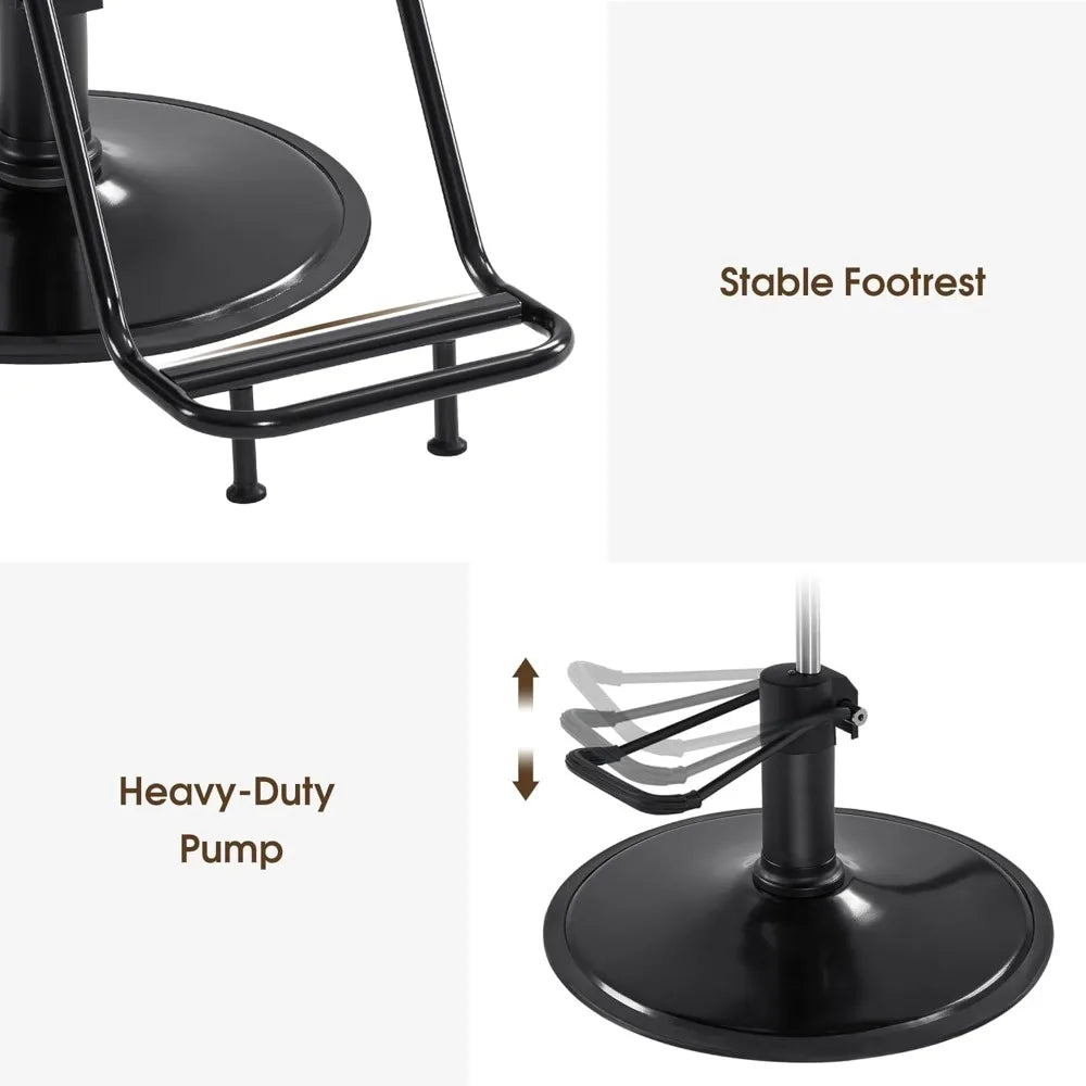 Hydraulic Salon Chair, 360° Swivel Classic Modern Hair Styling Barber Chair, All Black Curved Wooden Hair Cutting Salon Beauty