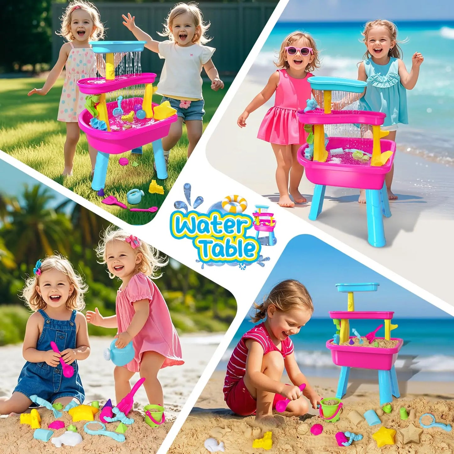 VATOS 3-Tier Water Table for Toddlers 37-Piece Summer Toys