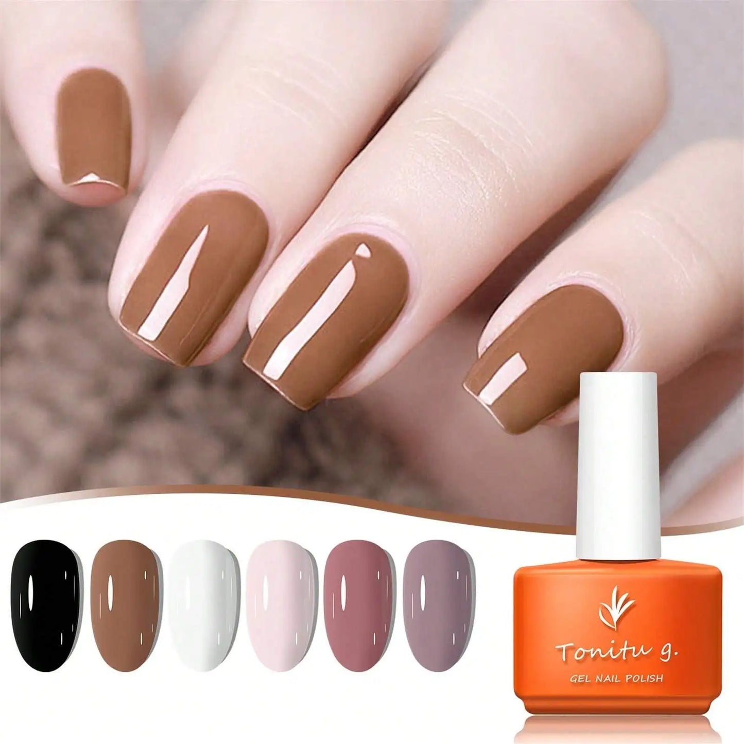Gel Nail Polish Set 6 Colors White Gray Brown Pink Manicure