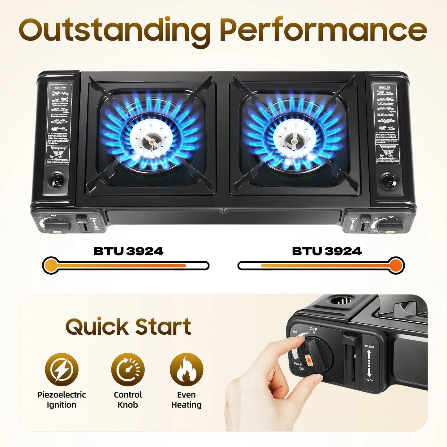 2in1 2 Burner Portable Camping Stove Butane Camping Stove Kit with Baking Pan and Carrying Case Auto Ignition Camping Burner LPG