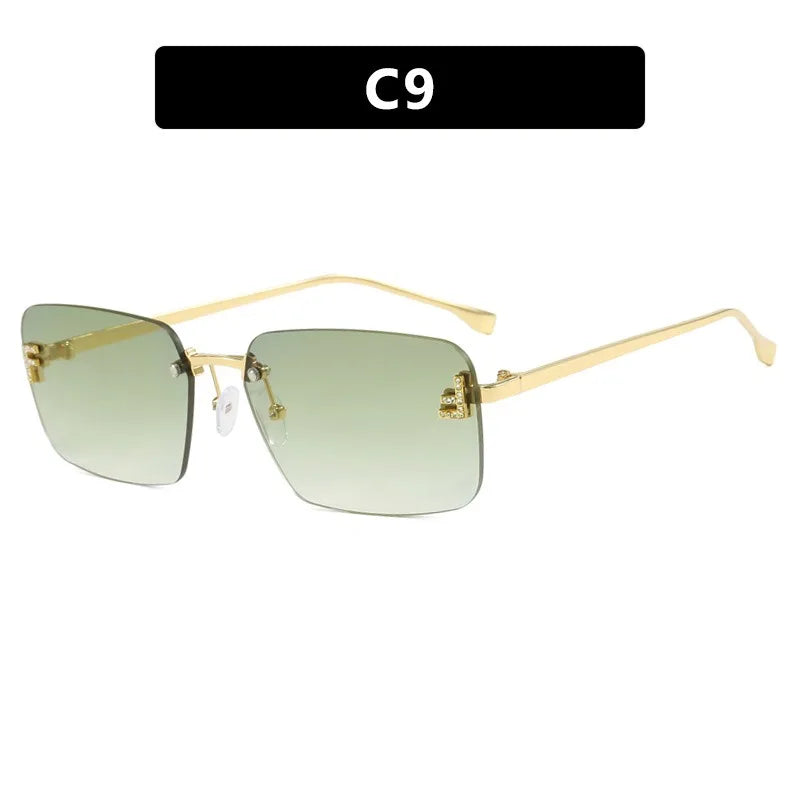 Rimless Square Sunglasses F Letter Rectangle Shades for Men and Women Trendy Driving Frameless Casual Eyewear UV400 Oculos Del Sol