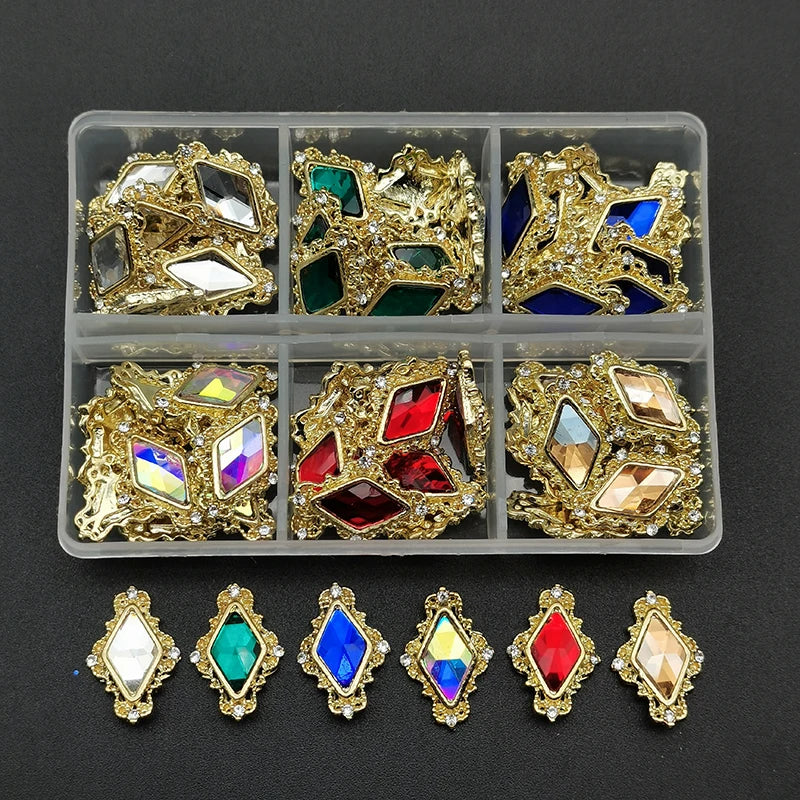 60pcs/Box Nail Rhinestones Cherry/Planet/Heart Nail Charms Jewelry Parts Gems Crystal DIY Nail Art Decorations Accessories Stone