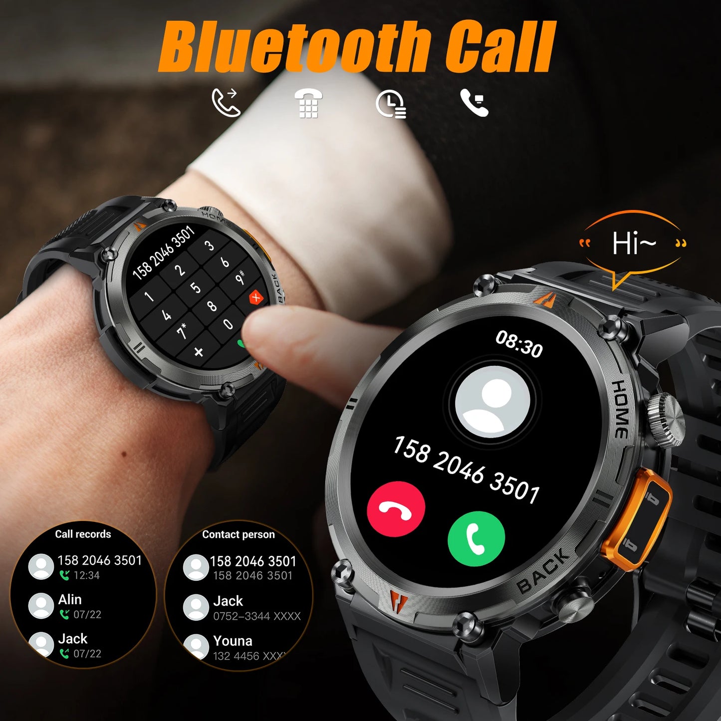 LaNikar KE3 Bluetooth Call Smart Watch for Men Full Touch Screen Health Monitor with Flashlight Compatible with IOS and Android