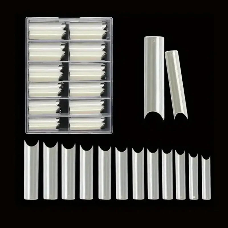 240 Clear Acrylic Nail Tips Half Cover Coffin Shape Artificial Nails Set