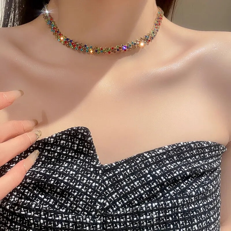 Luxury Shiny Full Rhinestone Choker Necklace for Women Personalized Geometric Crystal Necklace Wedding Jewelry Party Gifts