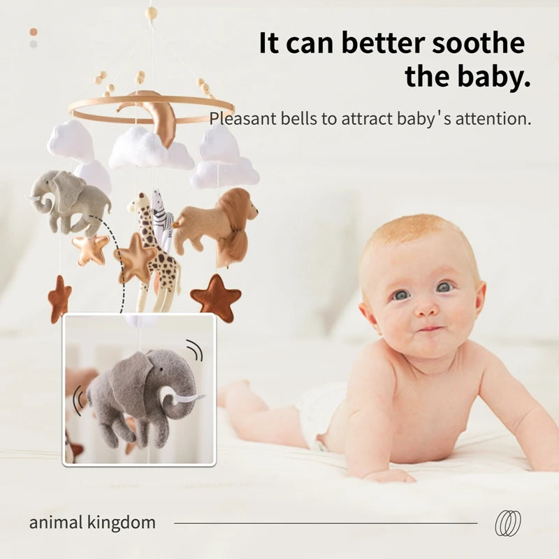 Crib Mobile Bed Bell Wooden Baby Rattles Soft Felt Cartoon