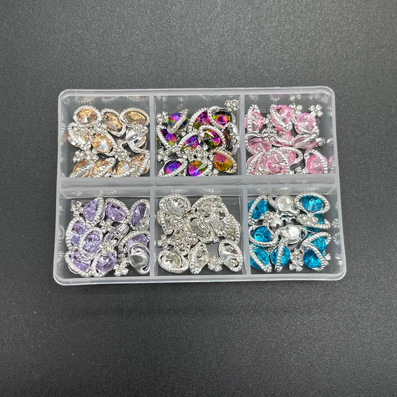 60pcs/Box Nail Rhinestones Cherry/Planet/Heart Nail Charms Jewelry Parts Gems Crystal DIY Nail Art Decorations Accessories Stone