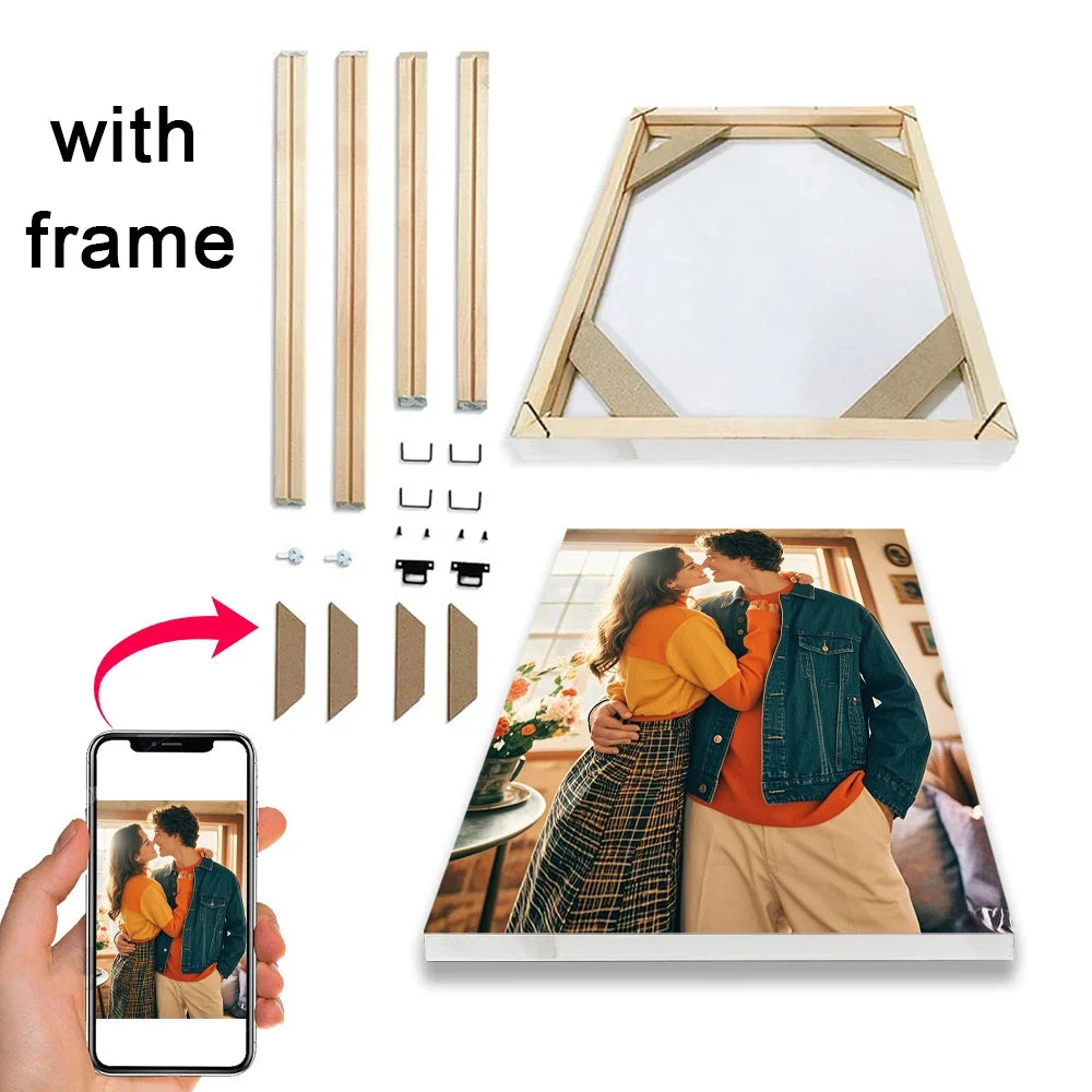 DIY Custom Photo Canvas Painting with Wood Frame Personalized Wall Art Poster for Living Room Home Decor Unique Gift Idea