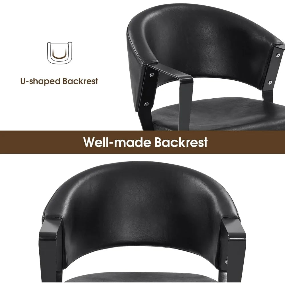 Hydraulic Salon Chair, 360° Swivel Classic Modern Hair Styling Barber Chair, All Black Curved Wooden Hair Cutting Salon Beauty