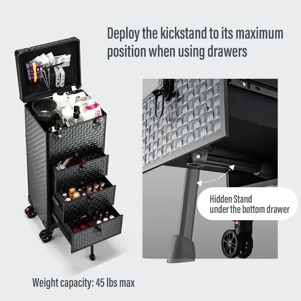 Salon Trolley with 3Drawers&Lockable Wheels for Beauty Salon,Nail Tech, Face Painting, Hairstylist, Makeup Artist, Salon Trolley