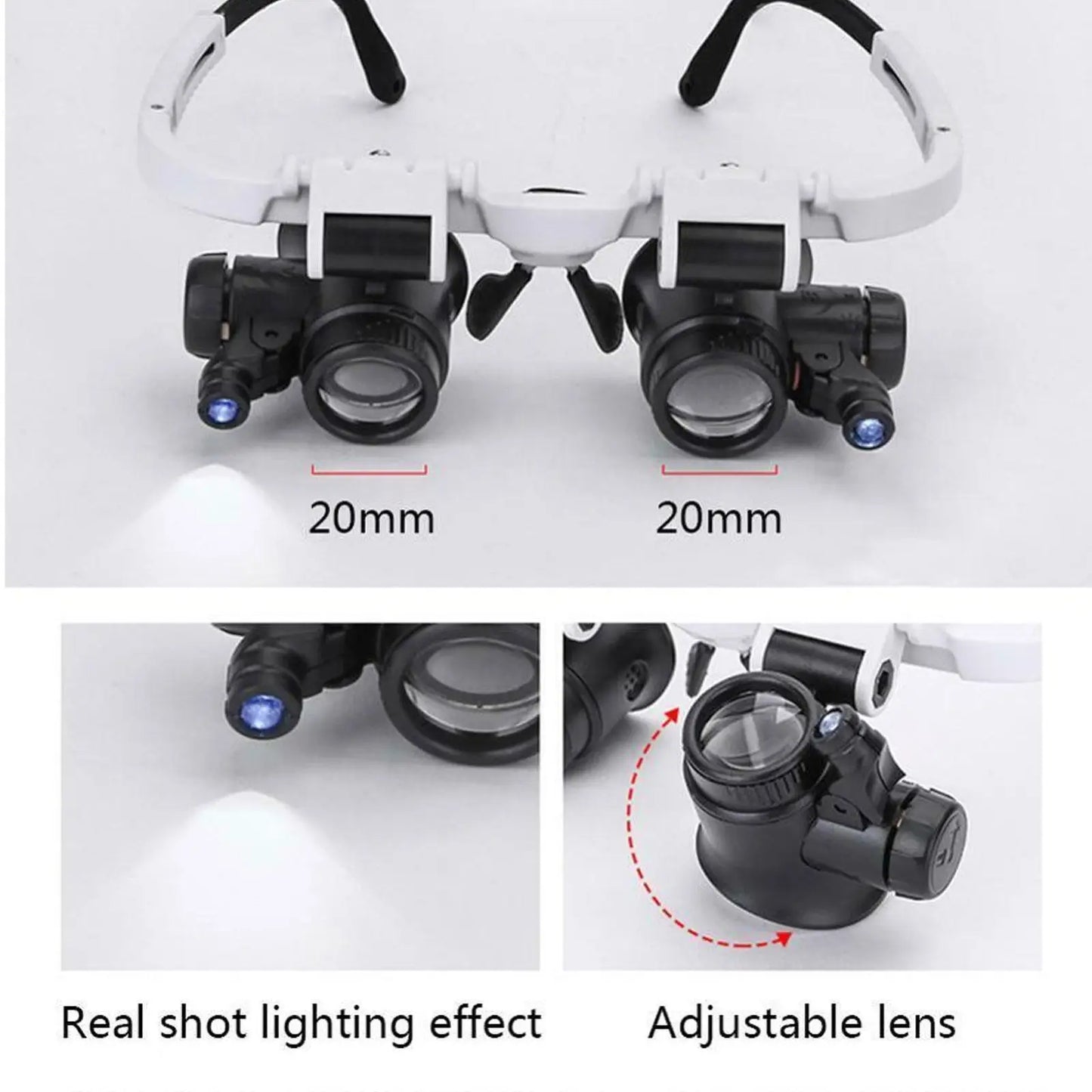 2X LED Watch Jeweler Repair Magnifier Head-Mounted Adjustable Magnifying Glasses Loupe Lens 8X 15X 23X