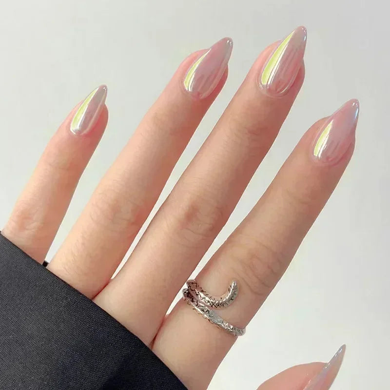 24 Pcs Almond Shape French False Nails with Glue Press On White Edge Design Simple Wearable Pink Stiletto Nail Tips