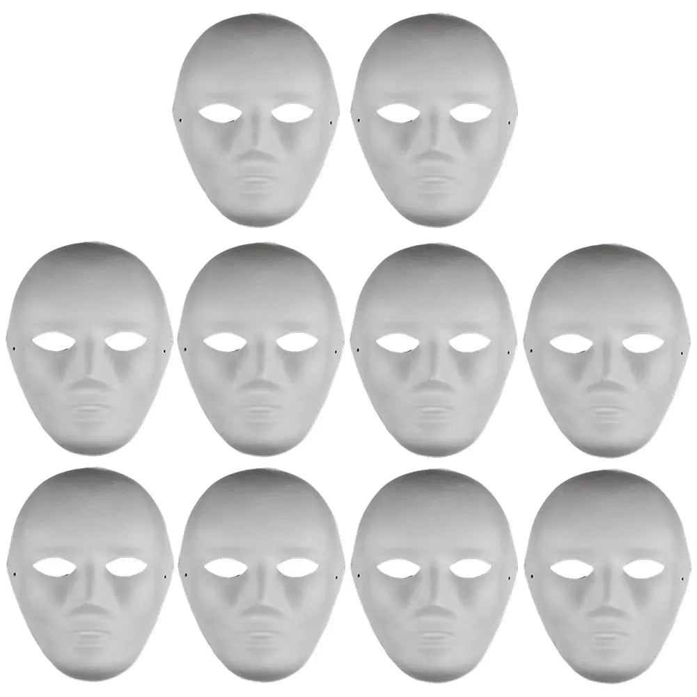 10Pcs Blank Mask Smooth Surface Full Face Mask Paintable Paper Mask DIY Masquerade Mask Cosplay Mask for Men Women