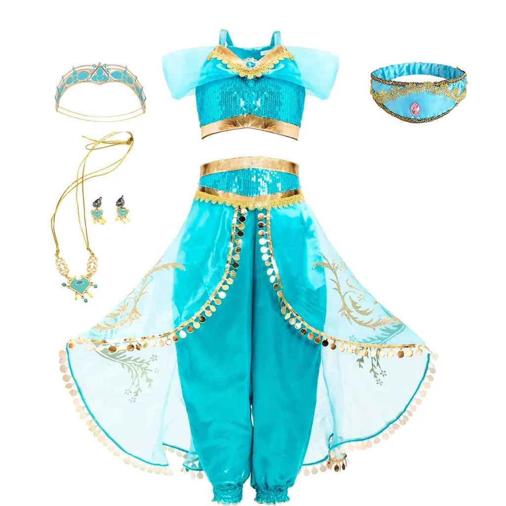 Disney Aladding and the Magic Lamp Jasmine Fairy Costume Princess Dress up for Little Girl Fancy 2024 Halloween Carnival Cosplay