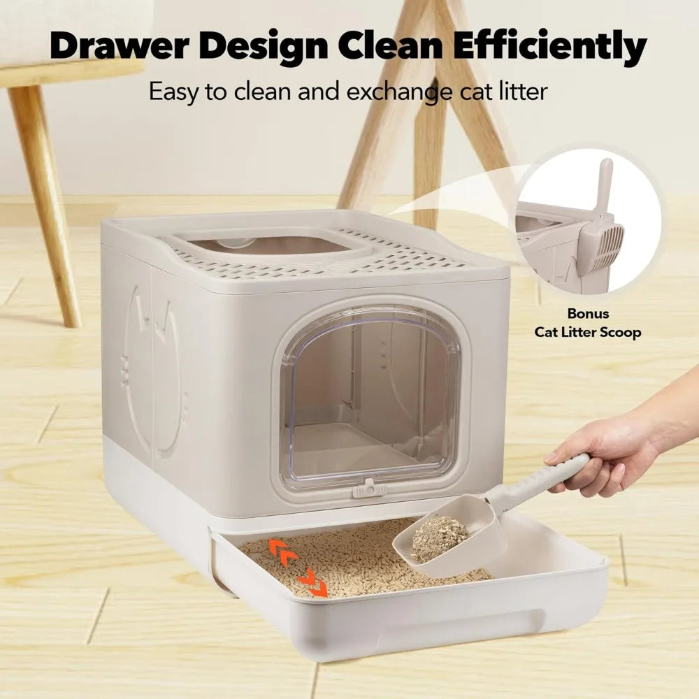 Enclosed Cat Litter Box, Large Covered Litter Box for Cats with Drawer Kitty Litter Pan Top Side Entry Cat Toilet with Lid Easy