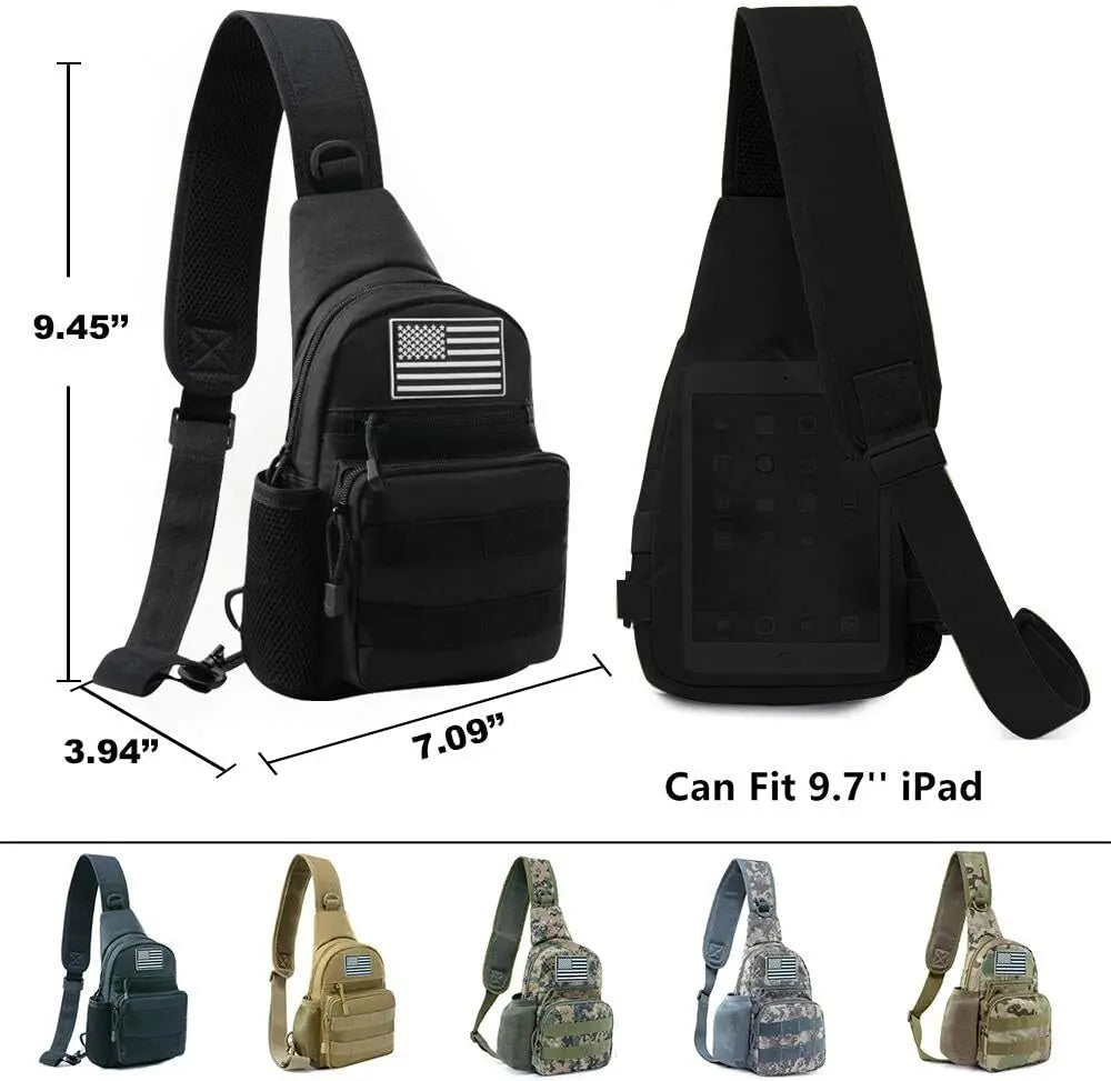 Men's Molle Tactical Sling Backpack Crossbody Bag with Water Bottle Holder