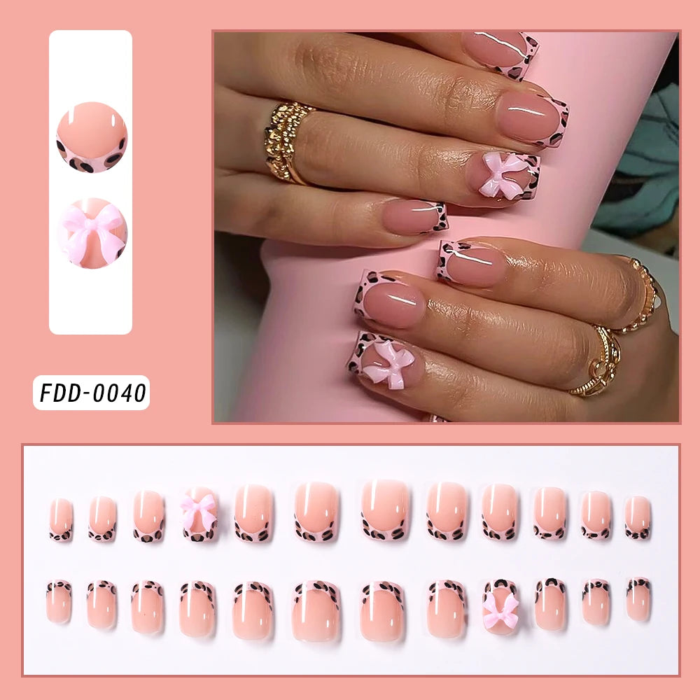 24 Pcs 3D Kuromi Press On Nails Y2K Cartoon Handmade Fake Nails Black Gel Wearable Nails Cinnamoroll Melody Anime False Nails