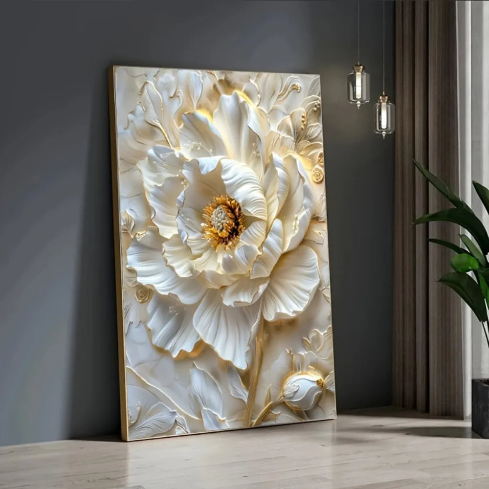 1pc modern abstract floral canvas art prints, frameless white floral wall decorations, living room and bedroom posters