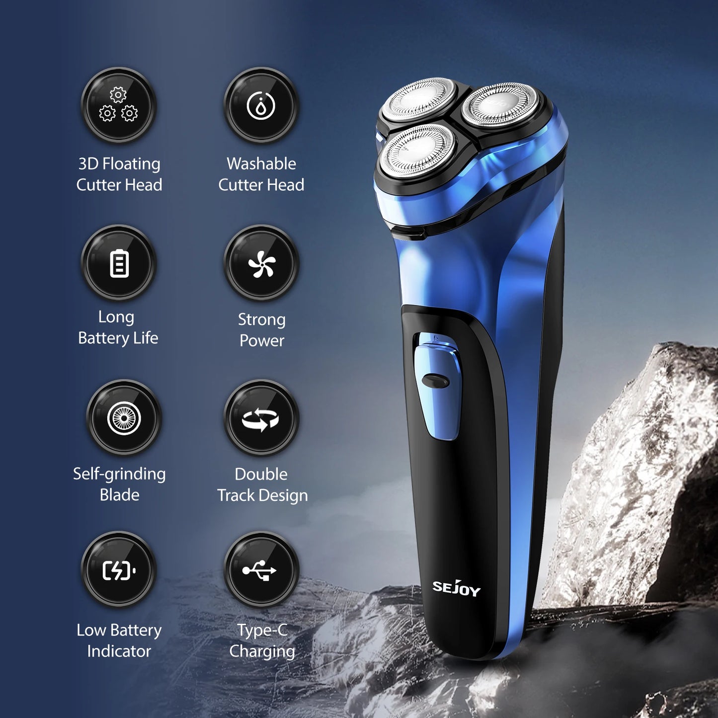 Sejoy Electric Razor for Men Rechargeable Rotary Shaver Portable Travel Beard Trimmer Ideal Gift