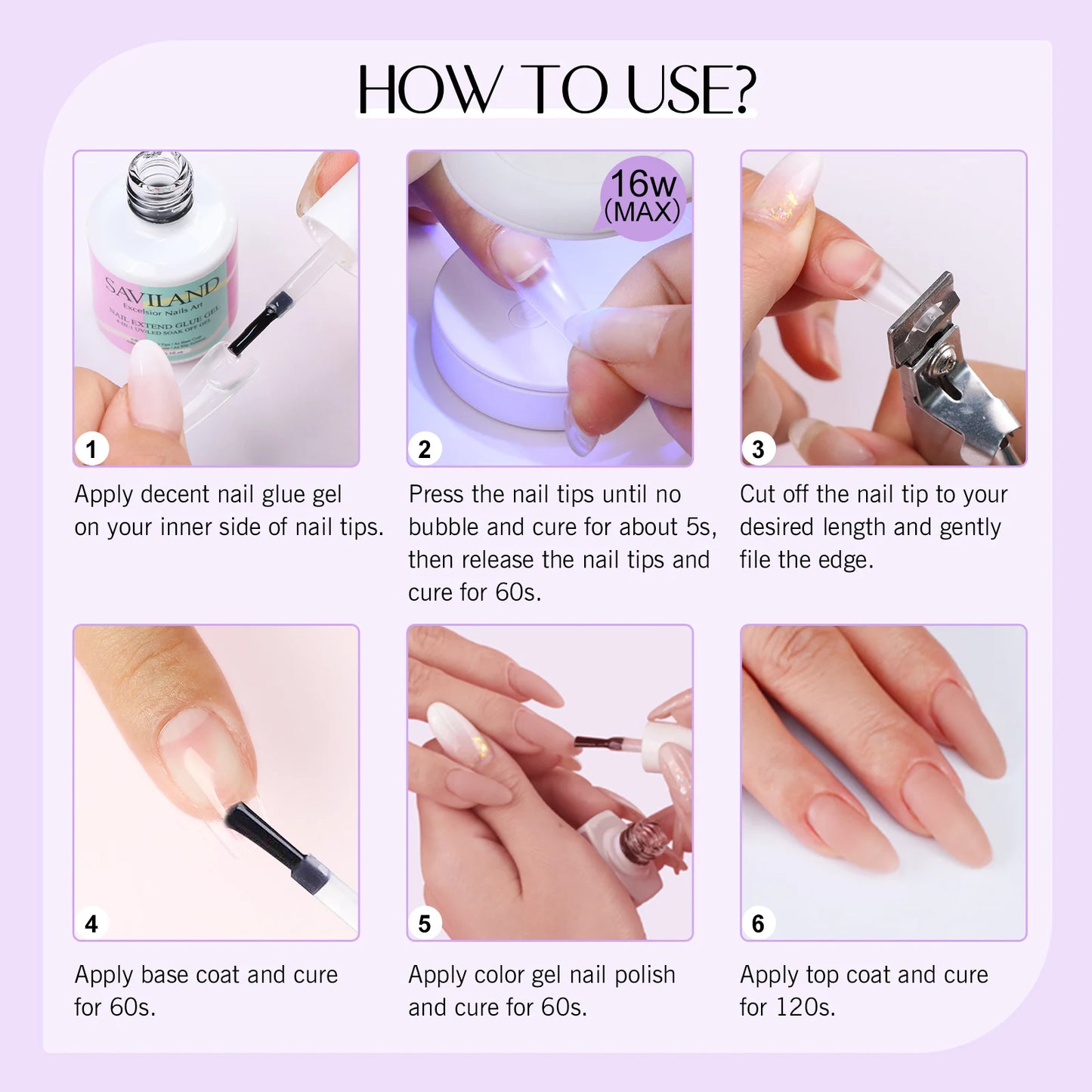 Saviland 500pcs Gel X Nail Kit With UV LED Lamp Almond Tips