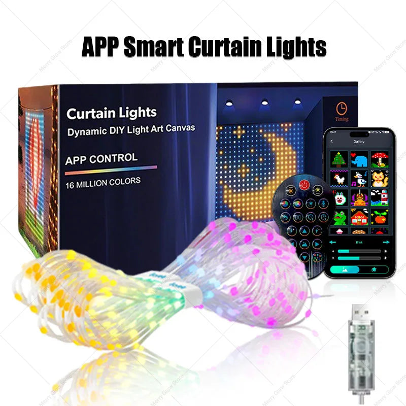 USB LED Smart Curtain Lights Bluetooth RGB Fairy Lights