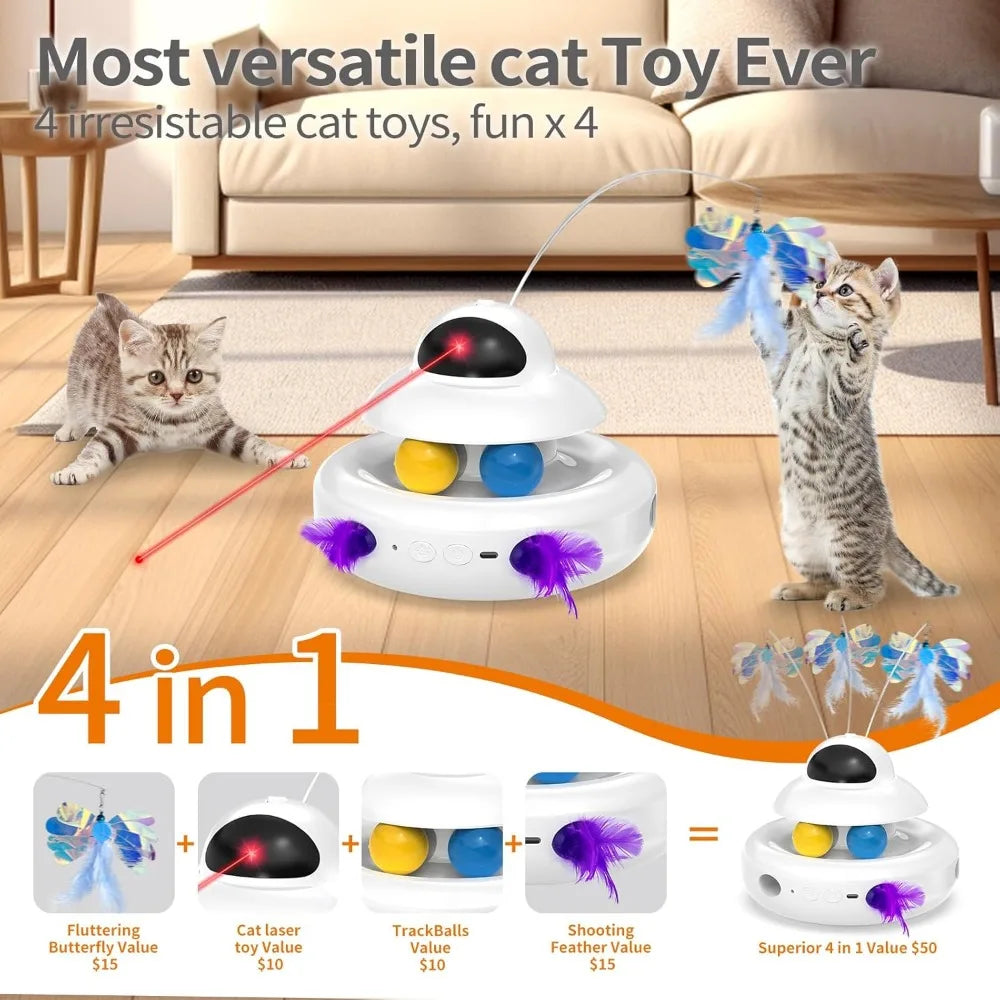 Interactive Cat Toys for Indoor Cats,4-in-1 Automatic Kitten Toy,Motion Activated Electronic Fluttering Butterfly,Track Balls, M