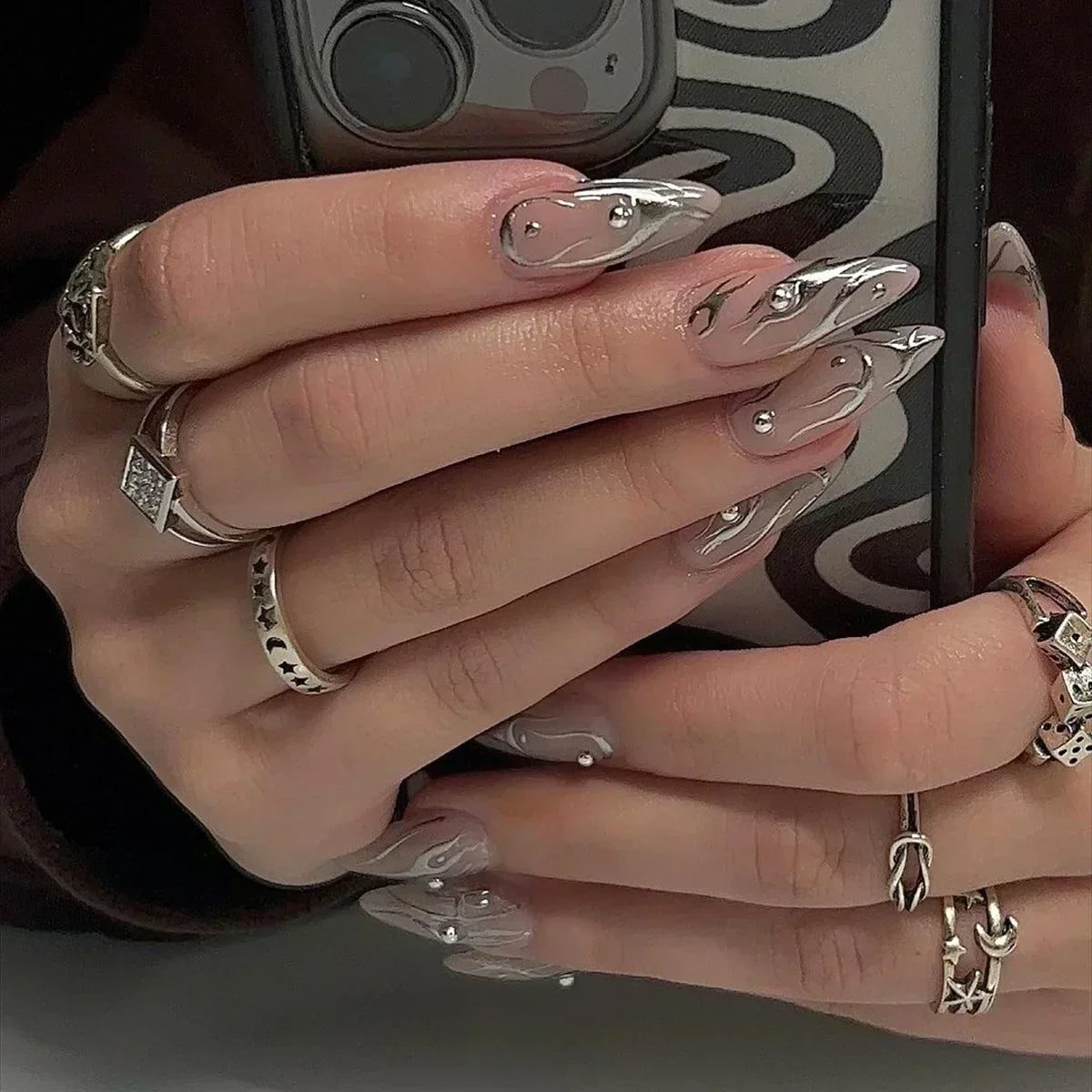24 Pcs Almond Shape French False Nails with Glue Press On White Edge Design Simple Wearable Pink Stiletto Nail Tips