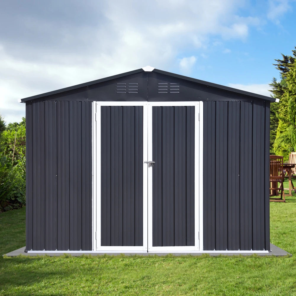 10ft x 12ft Garden Shed with Updated Frame Structure and Lockable Doors Metal Tool Storage for Backyard and Patio