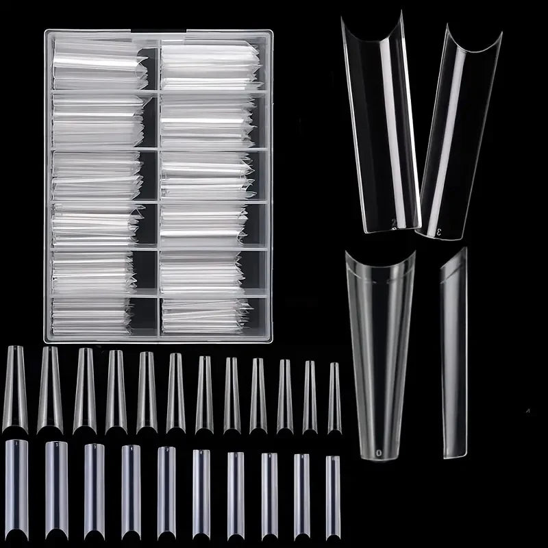 240 Clear Acrylic Nail Tips Half Cover Coffin Shape Artificial Nails Set
