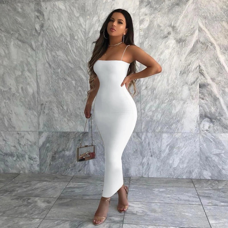 Womens Sexy Solid Color Bodycon Dress Spaghetti Strap