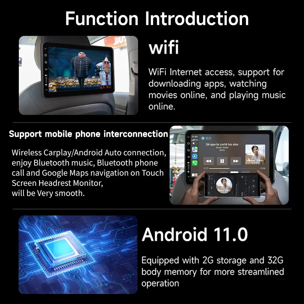JIUYIN Touch Screen For Car Headrest Car Player With IPS Screen