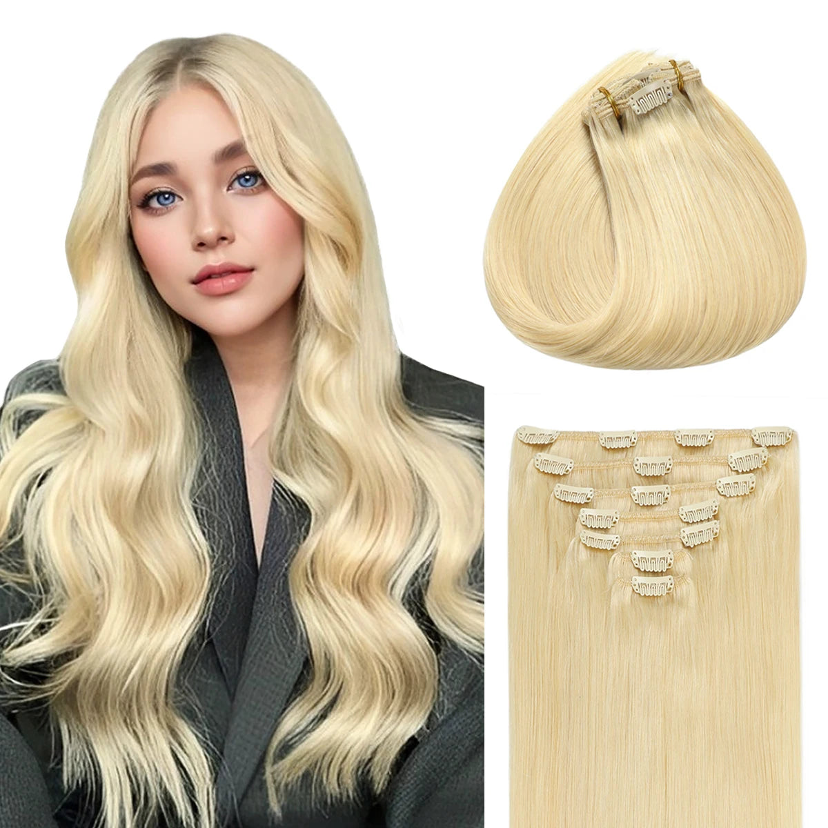 1B Natural Black Premium Real Human Hair Clip-in Extensions