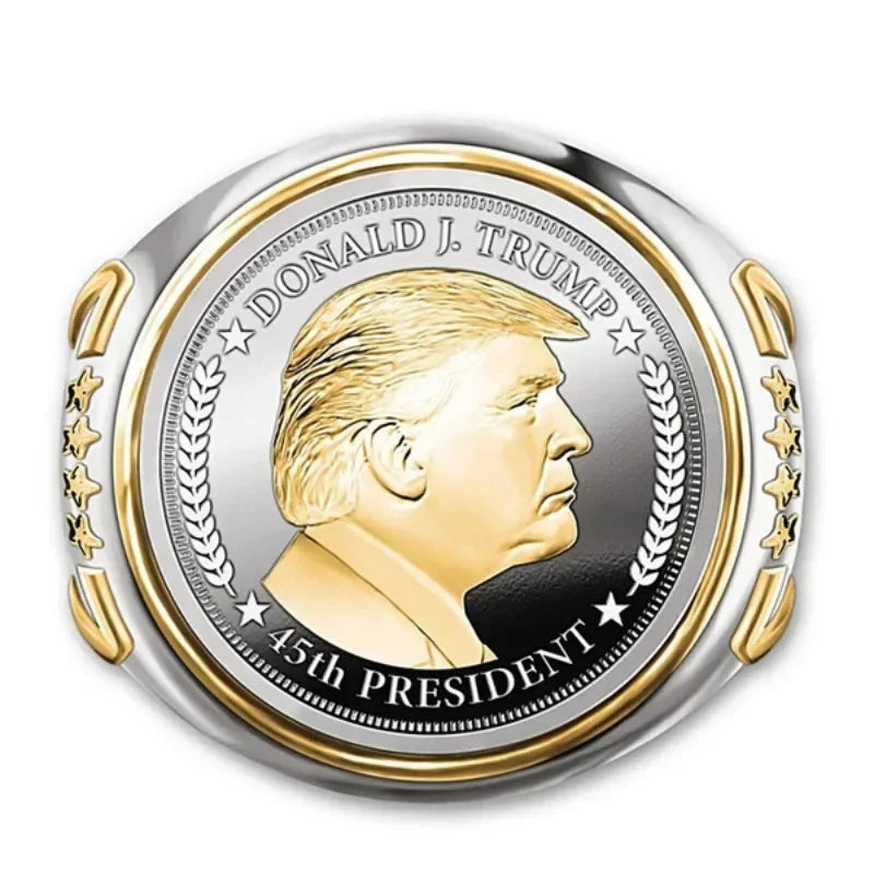 Hot-Selling Personalized US President Trump Ring Two-Color Hip-Hop Jewelry for Men
