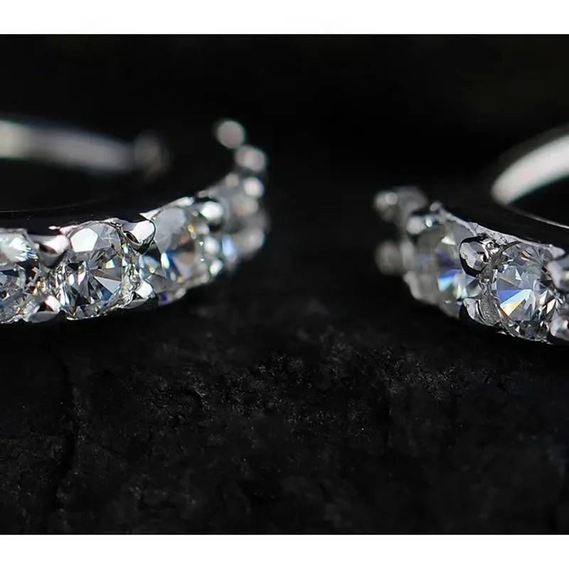 Fast Ship Newest Luxury Romantic Women's 925 Sterling Silver Plated Rhinestone Crystal Hoop Earrings