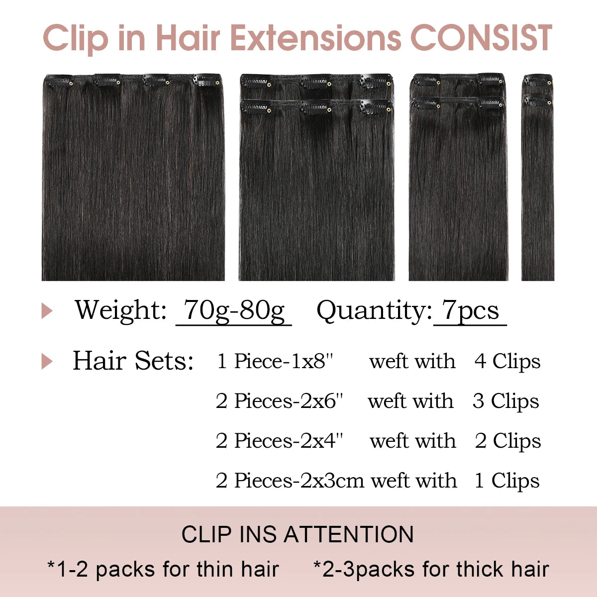 1B Natural Black Premium Real Human Hair Clip-in Extensions