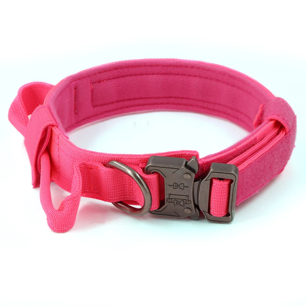 Military Dog Harness Set for Large Medium Dogs Adjustable Pink Tactical Training Vest with Collar and Leash