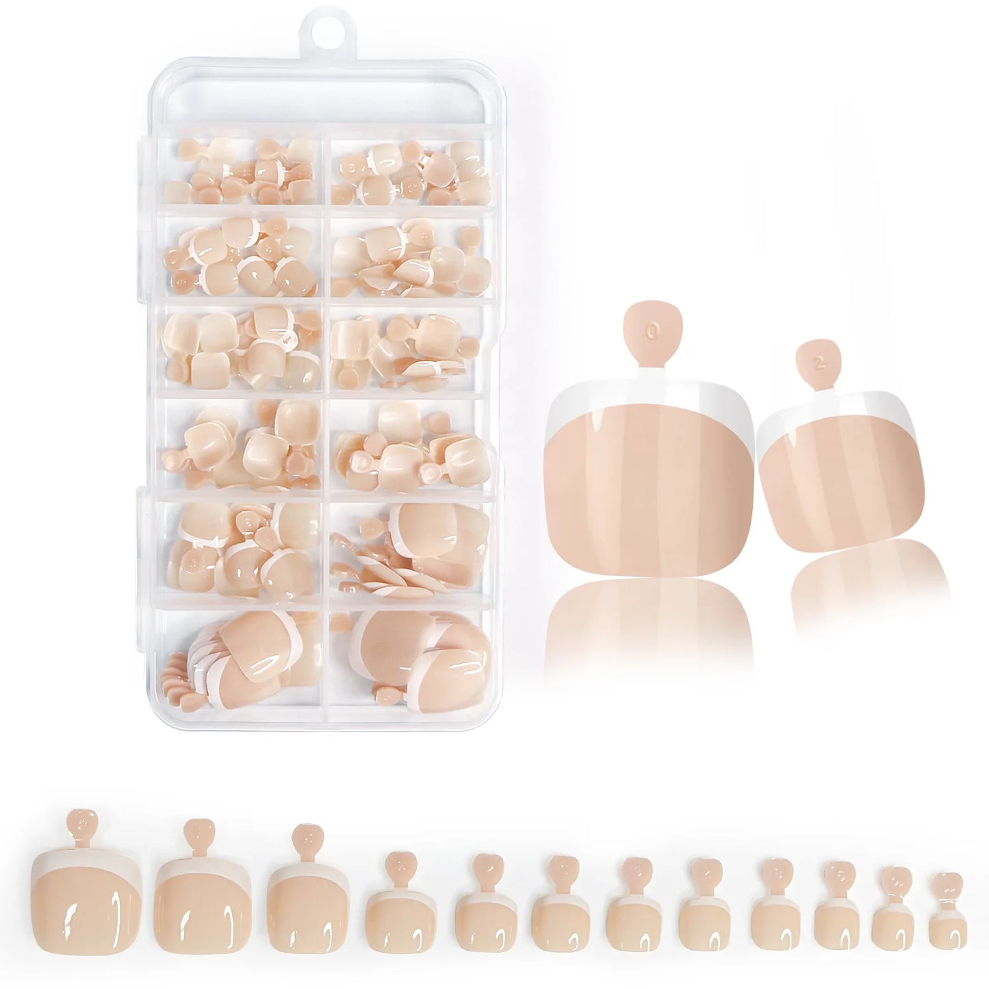 120pcs Glossy Press-On Toe Nails French White Nude Pink