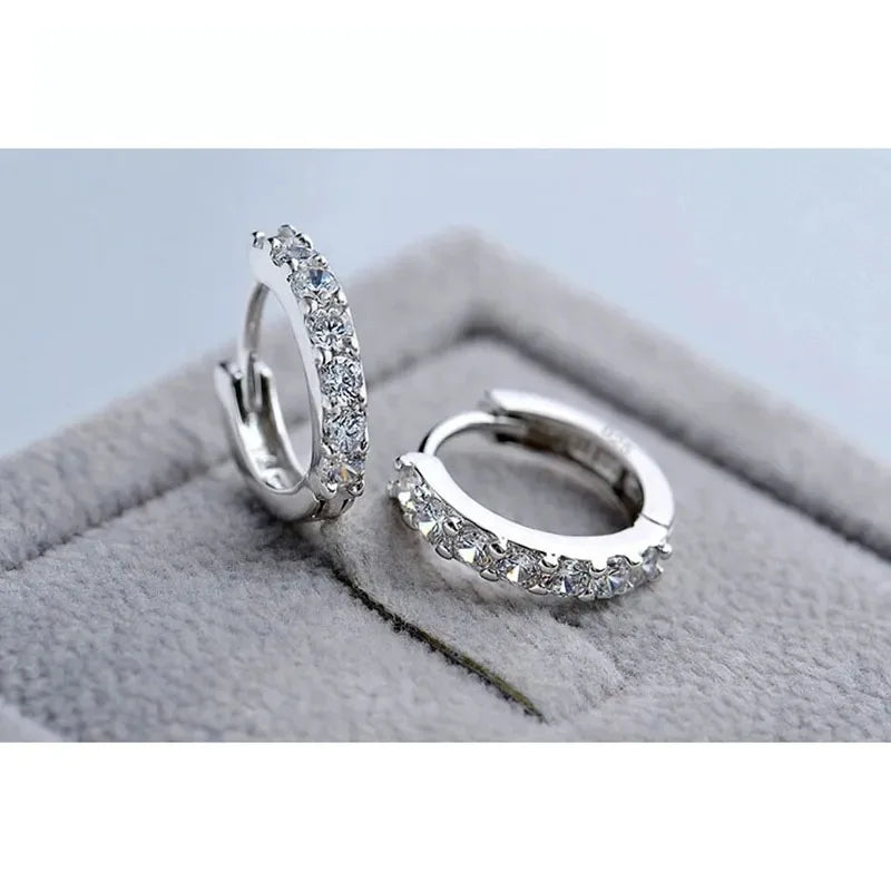 Fast Ship Newest Luxury Romantic Women's 925 Sterling Silver Plated Rhinestone Crystal Hoop Earrings