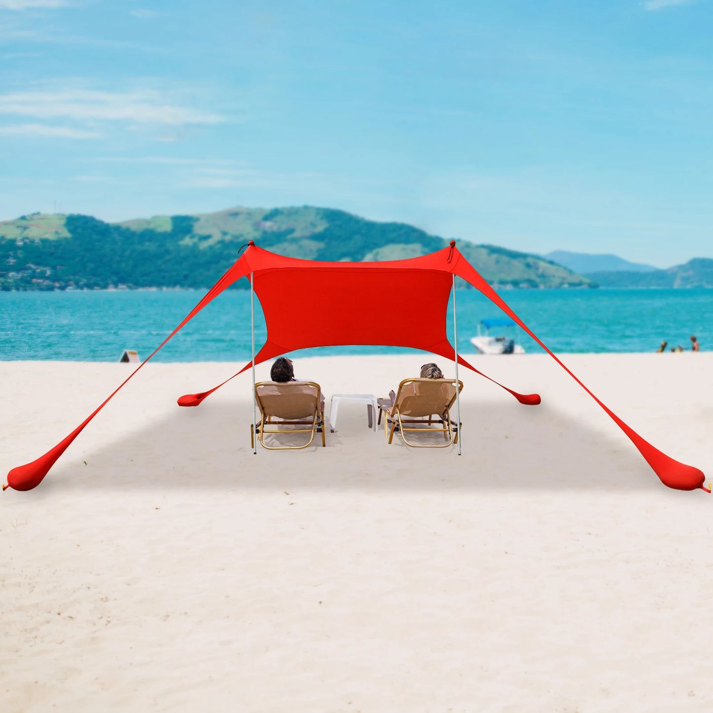 Red 2m x 1.6m Beach Elastic Sunshade Outdoor Tent for 2-3 People Ideal for Beach Camping Fishing and Backyard Picnics