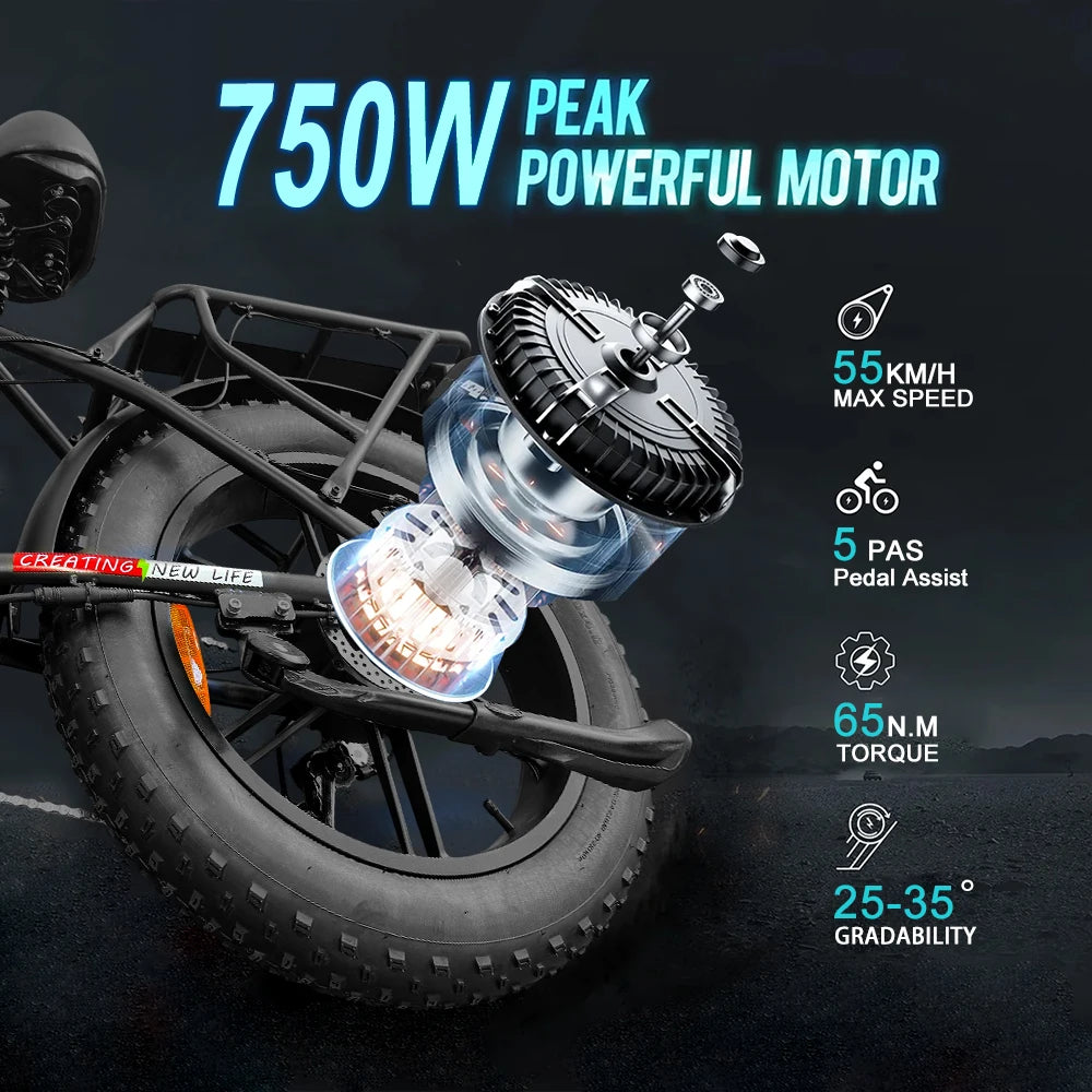 IDOTATA Ebike A2 Electric Bike 750W Motor 48V 20AH Lithium Battery Electric Bicycle Folding 20Inch Fire Tire Adult MTB E-bike