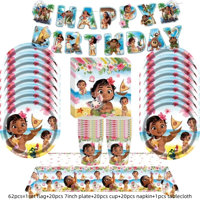 Disney Moana Theme Party Set Vaiana Oceania Birthday Decoration Plates Balloons Cake Toppers Girls Favor