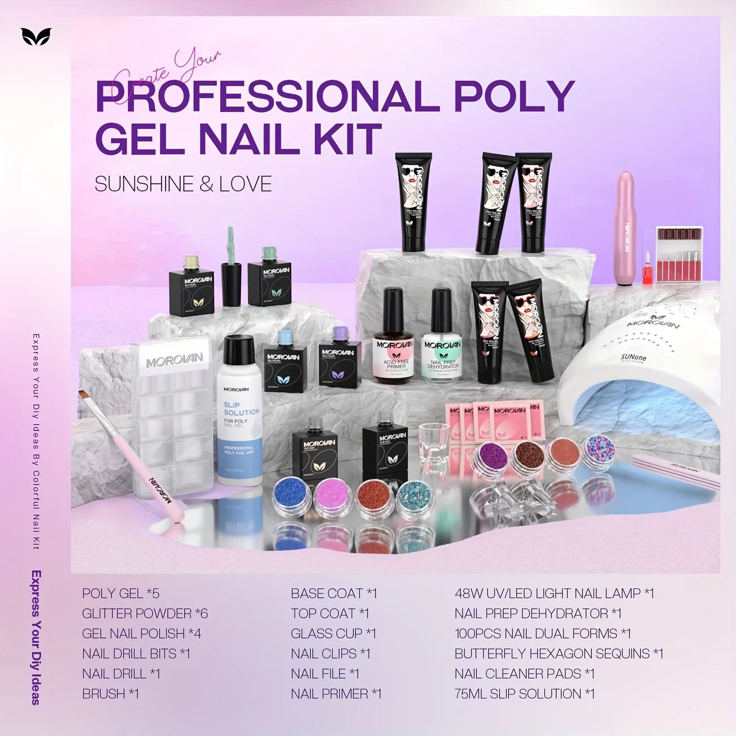 Morovan Polymer Gel Nail Kit, All-In-One Nail Art For Beginners Home Salon Nail Art Kit Nail Art Supplies Gift