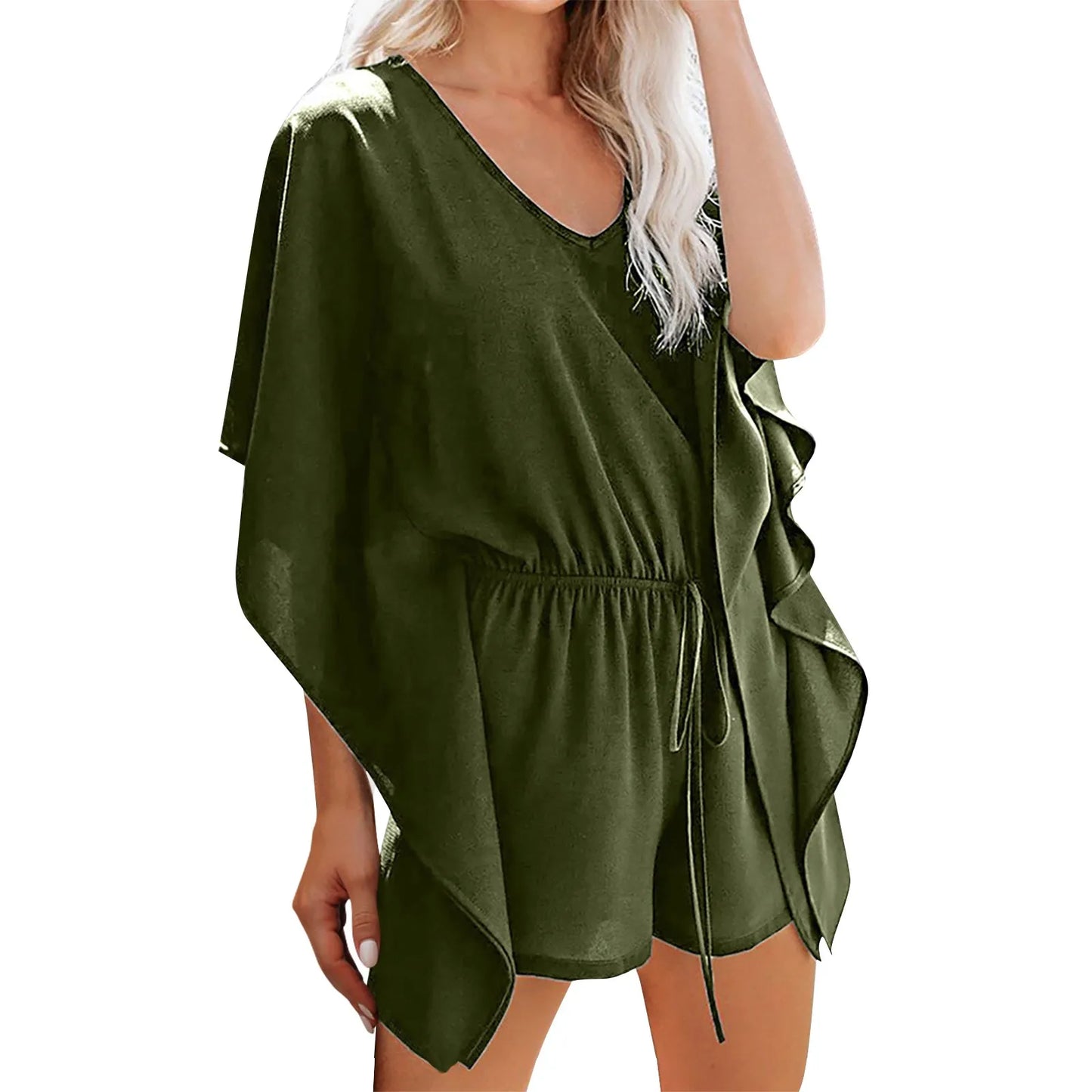 Summer Beach Women Romper Playsuit Lace Up V Neck Casual